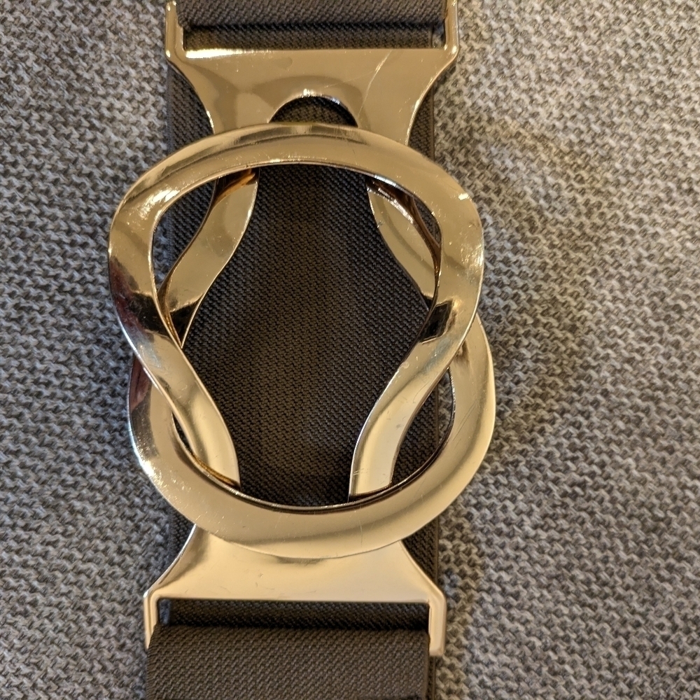 Stretch Belt elastic wide large golden buckle color taupe size S/M